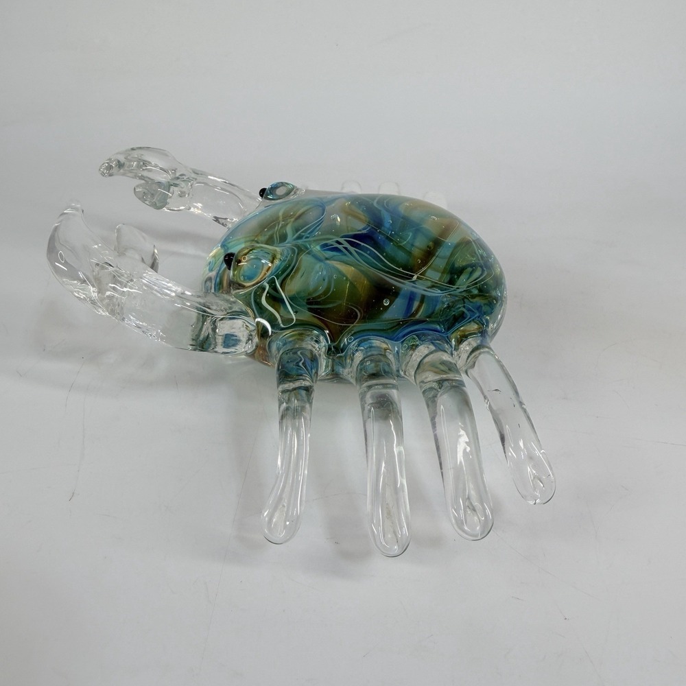 Colorful Hand Blown Glass Crab Paperweight Decor Beach Nautical Coastal Seafood - Picture 6 of 10